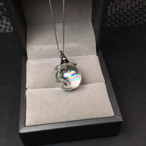round shape rainbow light natural clear quartz bead sterling silver Wizard Hat charm - Image 2