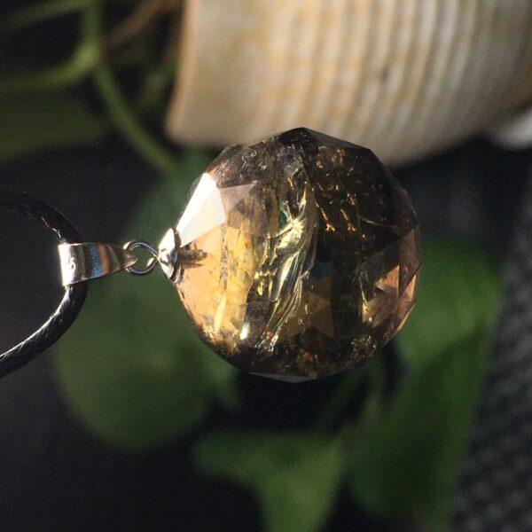facet surface round shape rainbow light natural smoky citrine bead sterling silver charm - Image 2