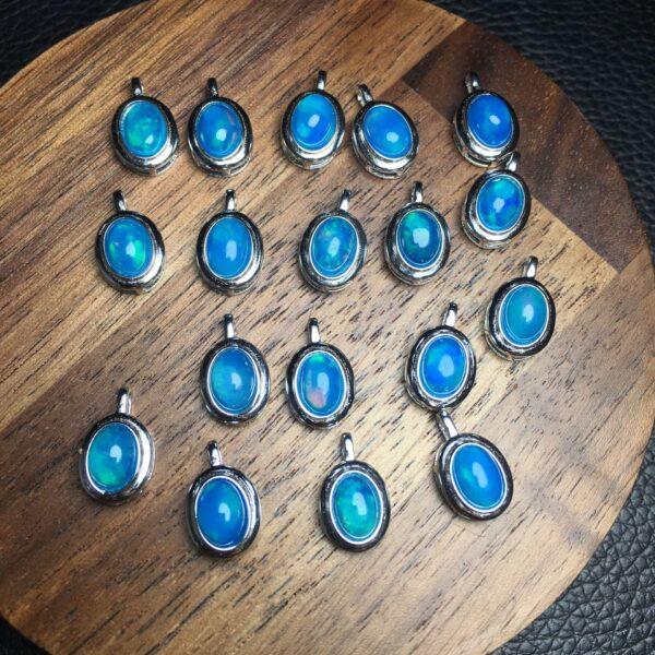 oval shape natural blue opal bead inlaid sterling silver charm - Image 3