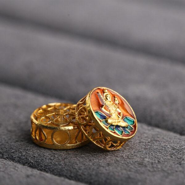 hollow Buddha on lotus pattern round shape gild sterling silver bead, enamel Buddha bead - Image 3