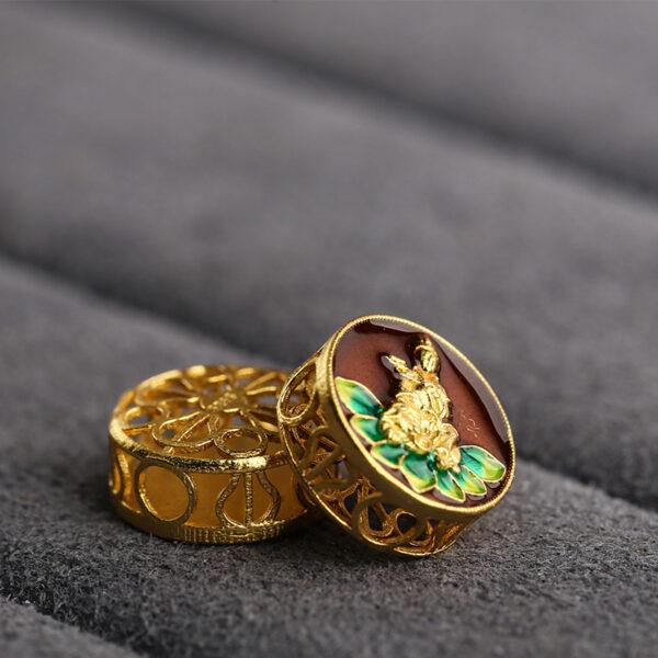 hollow Buddha on lotus pattern round shape gild sterling silver bead, enamel Buddha bead - Image 3