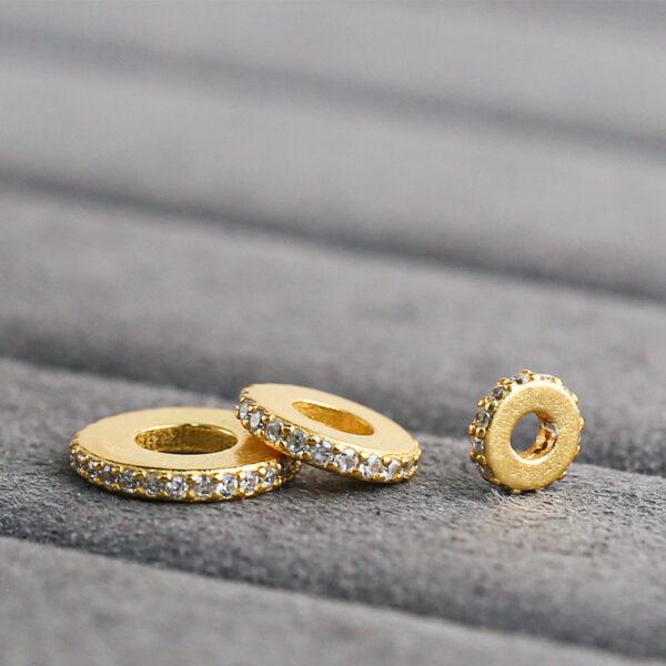 zircon inlaid gasket shape gild s925 sterling silver bead, golden gasket bead - Image 3