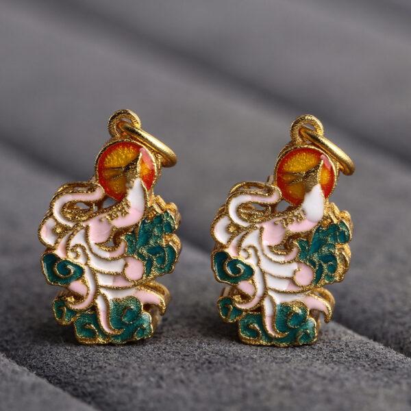Nine-tailed Fox shape gild sterling silver charm bead, enamel fox charm - Image 3