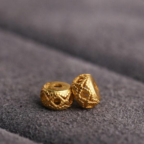 hollow drum shape gild s925 sterling silver bead, golden drum bead - Image 3