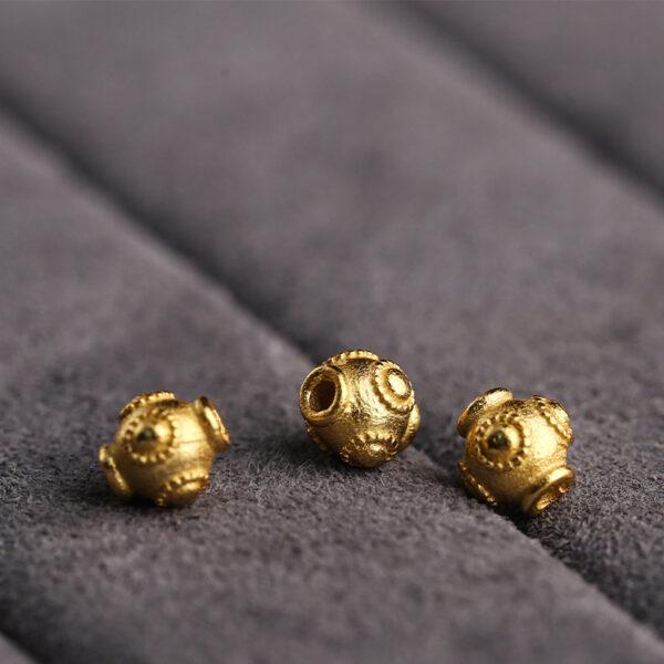 simple round pattern oval shape gild s925 sterling silver bead, golden oval bead - Image 3