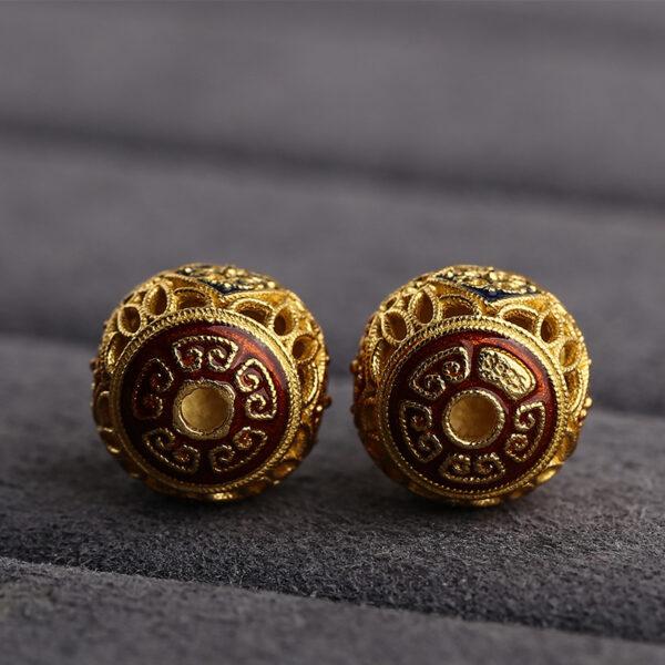 hollow flower pattern round shape gild sterling silver bead, enamel ball bead - Image 3