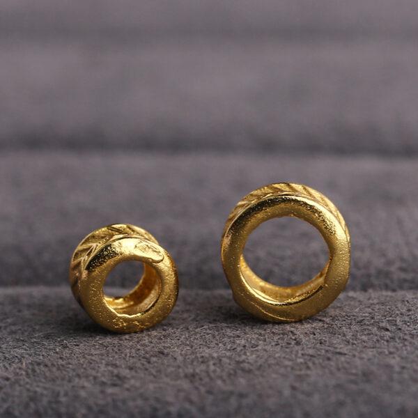 feather pattern ring shape gild s925 sterling silver bead, golden ring bead - Image 3