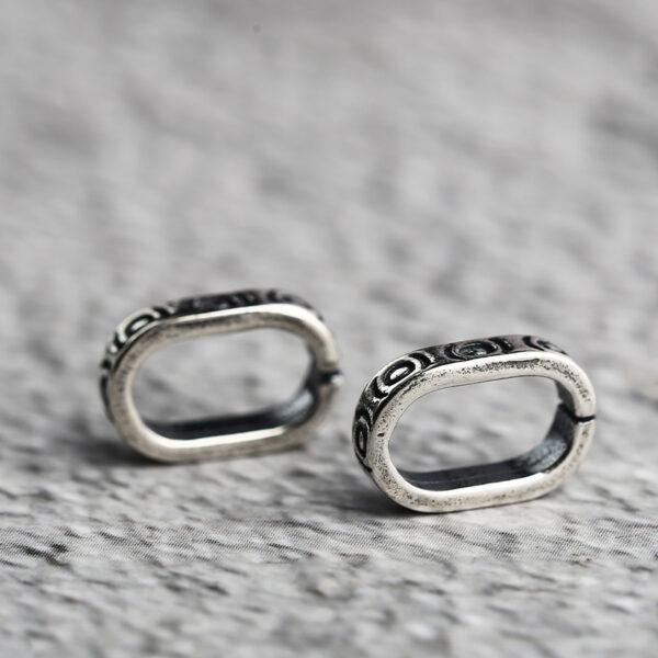 round pattern oval shape s925 sterling silver openable clasp bead, oxidized silver flower clasp - Image 3