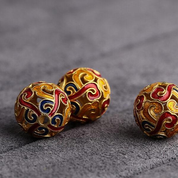 hollow abstract cloud pattern round shape gild sterling silver bead, enamel ball bead - Image 3