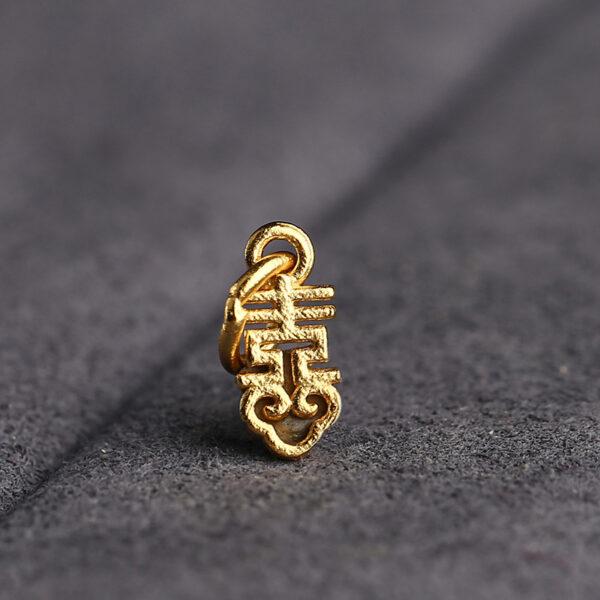 hollow 喜 shape gild s925 sterling silver charm bead, golden flower charm - Image 3