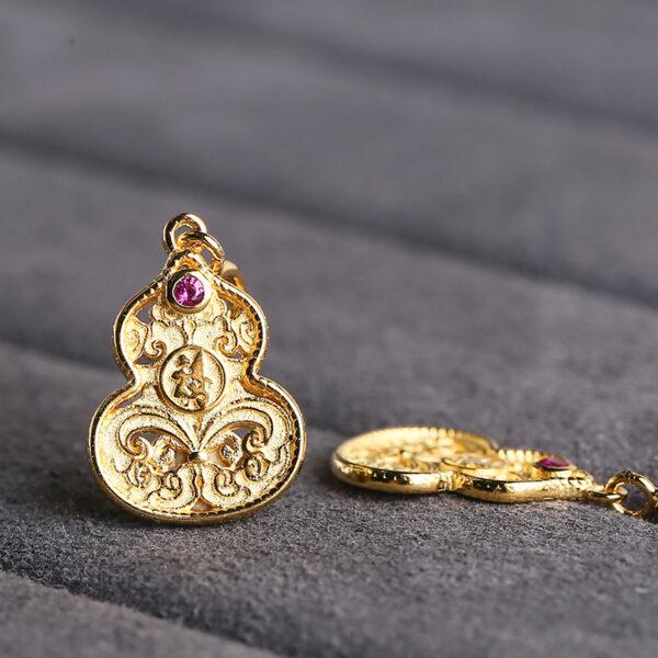 flower pattern gourd shape gild s925 sterling silver charm bead, golden gourd charm - Image 3