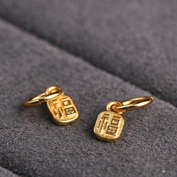 福 pattern oval shape gild s925 sterling silver charm bead, golden flower charm - Image 3