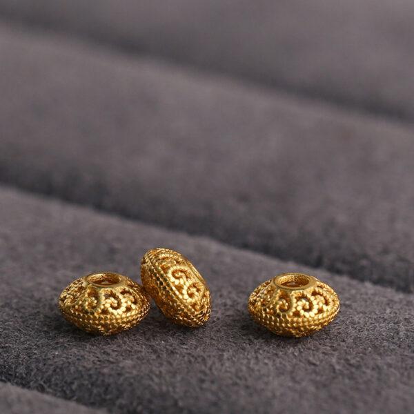 hollow flower pattern rondelle shape gild s925 sterling silver bead, golden rondelle bead - Image 3