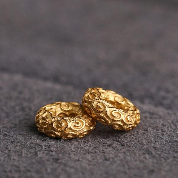 vine pattern donut shape gild s925 sterling silver bead, golden donut bead - Image 3