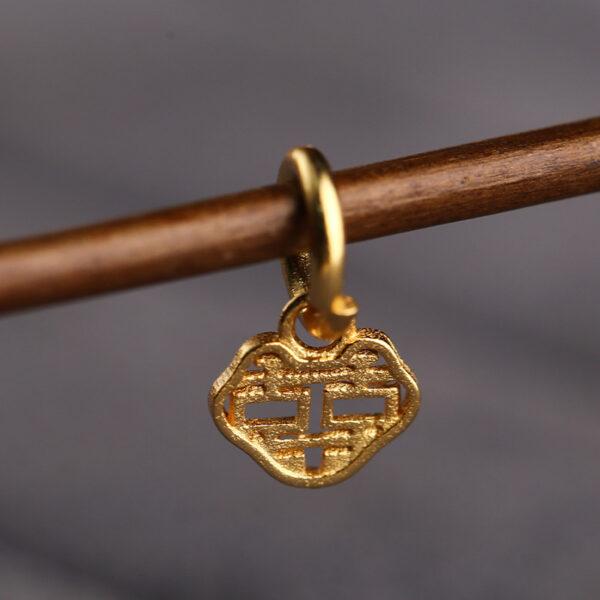 hollow 喜 pattern heart shape gild s925 sterling silver charm bead, golden heart charm - Image 3