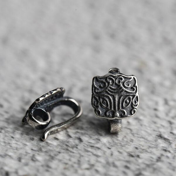retro abstract beast pattern s925 sterling silver clasp bead, oxidized silver beast clasp - Image 3