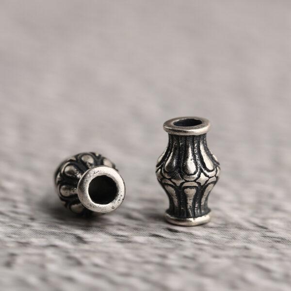 retro flower pattern drum shape s925 sterling silver bead, oxidized silver drum bead - Image 3