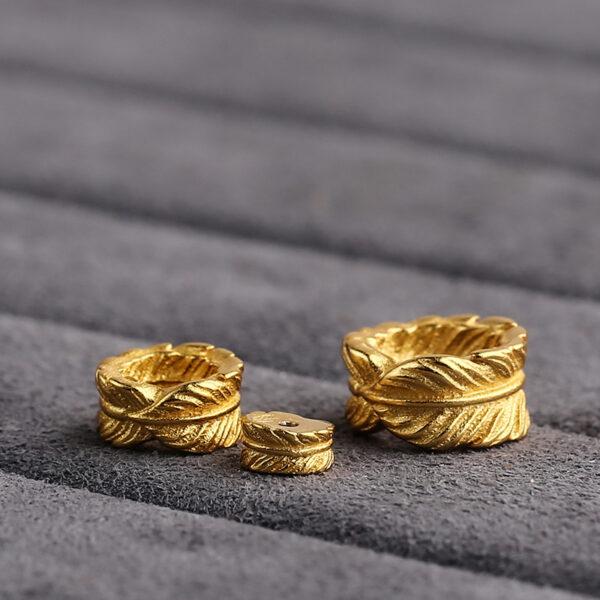 feather pattern ring shape gild s925 sterling silver bead, golden feather bead - Image 3