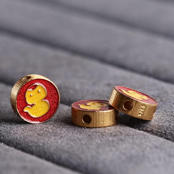 cute snake pattern round shape gild sterling silver bead, enamel flower bead - Image 3