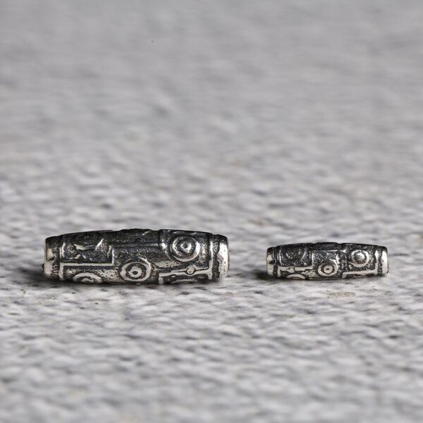 retro dzi bead pattern oval shape s925 sterling silver bead, oxidized silver dzi bead - Image 3