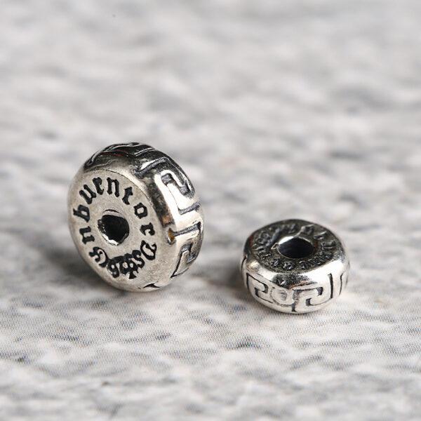 retro fret pattern rondelle shape s925 sterling silver bead, oxidized silver rondelle bead - Image 3