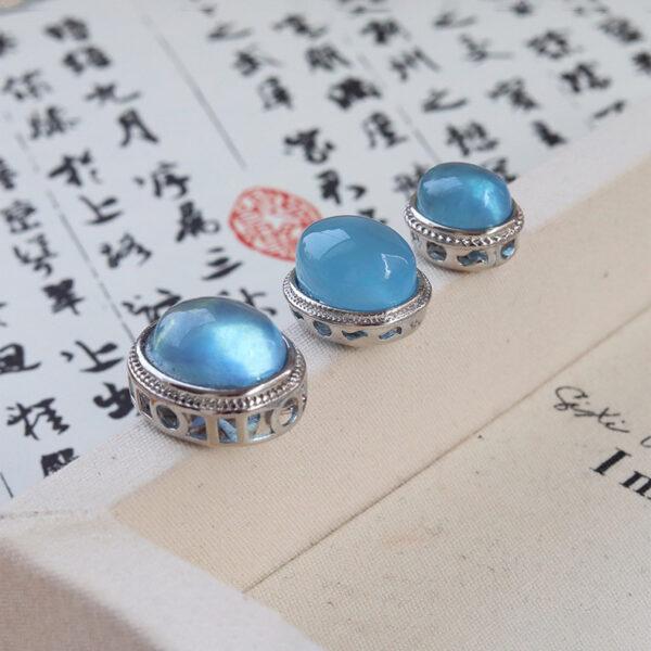 oval shape natural aquamarine inlaid copper bead - Image 3