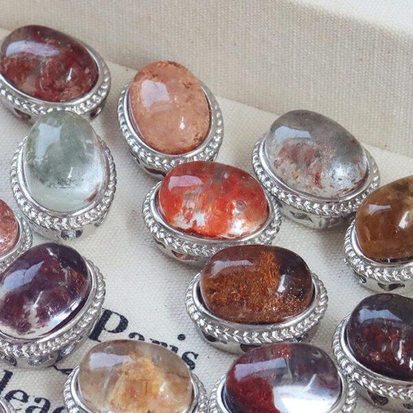 oval shape natural Phantom Quartz inlaid copper bead - Image 3