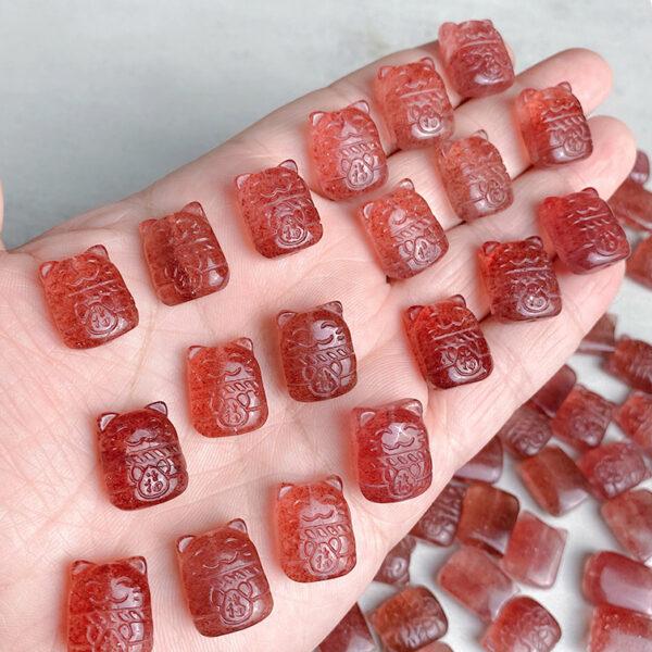 2 pcs / 5 pcs lucky cat shape natural strawberry quartz bead - Image 3
