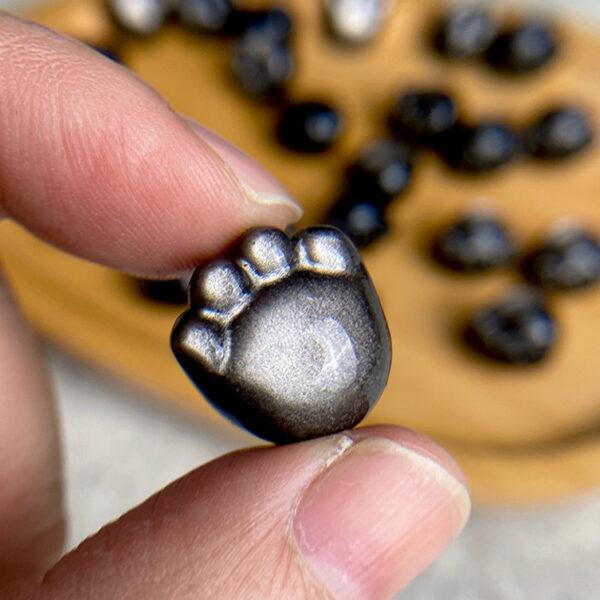 2 pcs / 5 pcs fat cat paw shape natural silver obsidian bead - Image 3