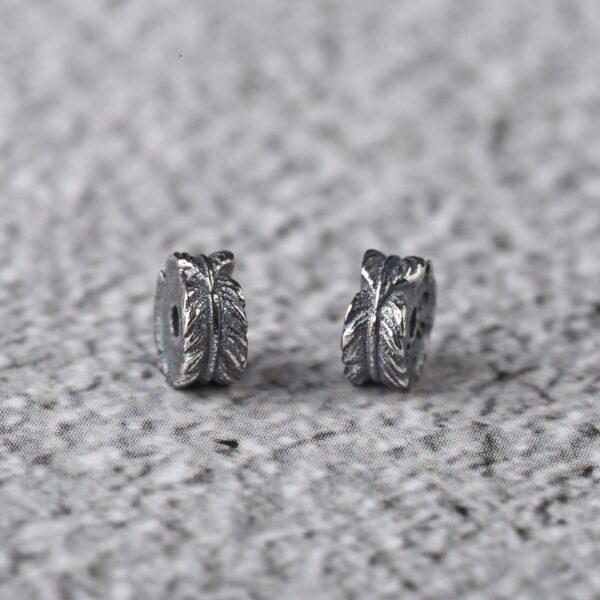 feather shape s925 sterling silver bead, oxidized silver feather bead - Image 3