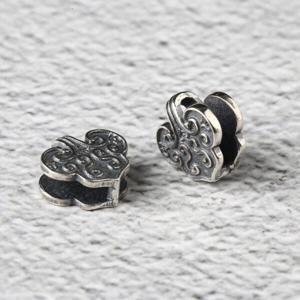 flower pattern heart shape s925 sterling silver charm bead, oxidized silver flower charm - Image 3