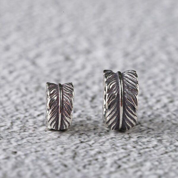 feather pattern ring shape s925 sterling silver bead, oxidized silver feather bead - Image 3
