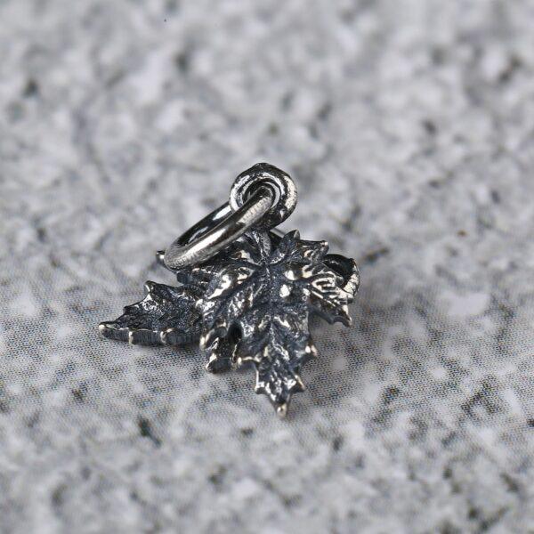 maple leaf shape s925 sterling silver charm bead, oxidized silver maple leaf charm - Image 3