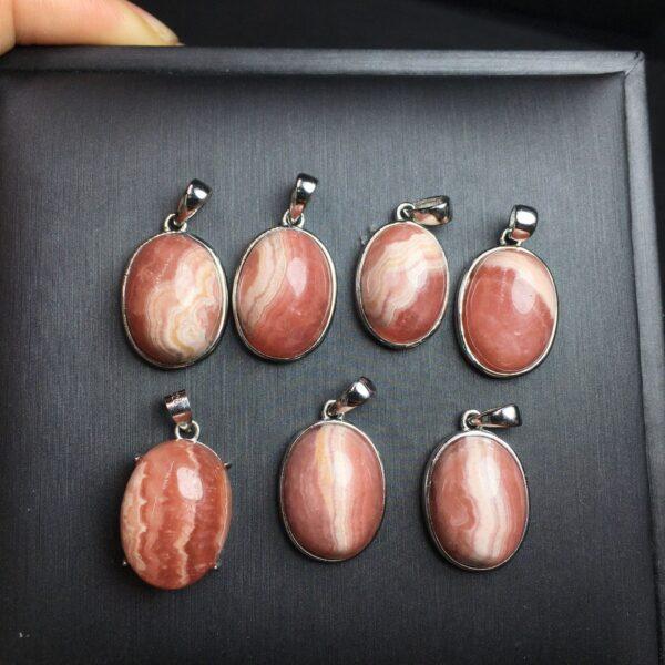 oval shape natural rhodochrosite bead inlaid sterling silver charm - Image 3