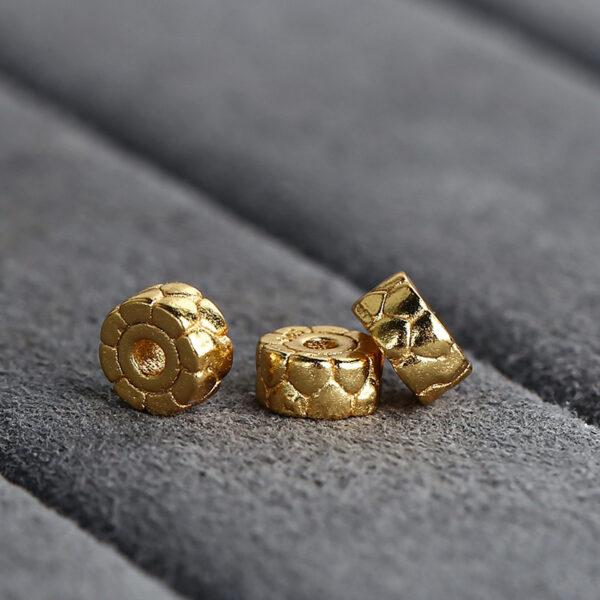 cracks surface rondelle shape gild s925 sterling silver bead, golden rondelle bead - Image 3