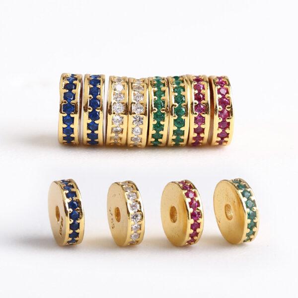 zircon bead inlaid gasket shape gild s925 sterling silver bead, golden gasket bead - Image 6