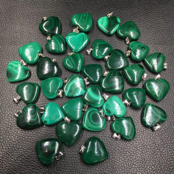 heart shape natural malachite bead sterling silver charm - Image 3