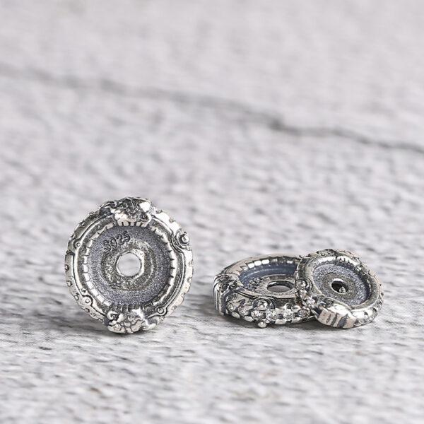 double dragons pattern zircon inlaid rondelle shape s925 sterling silver bead, oxidized silver rondelle bead - Image 3