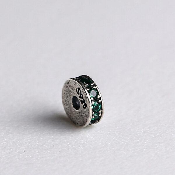 zircon inlaid rondelle shape s925 sterling silver bead, oxidized silver rondelle bead - Image 8