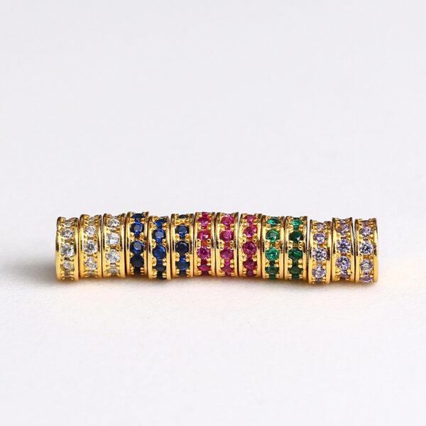 zircon inlaid rondelle shape gild s925 sterling silver bead, golden rondelle bead - Image 3