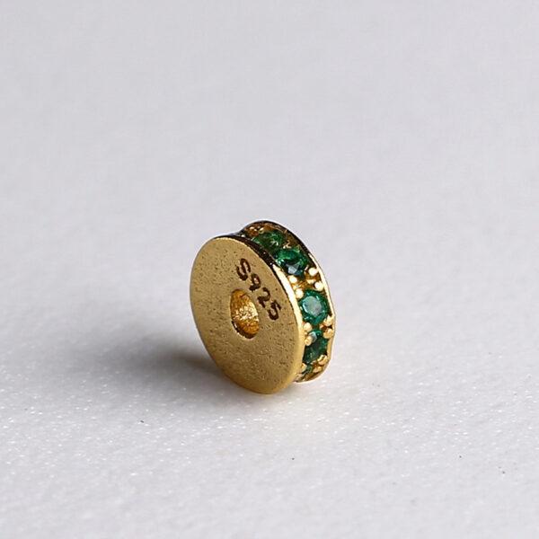 zircon inlaid rondelle shape gild s925 sterling silver bead, golden rondelle bead - Image 8
