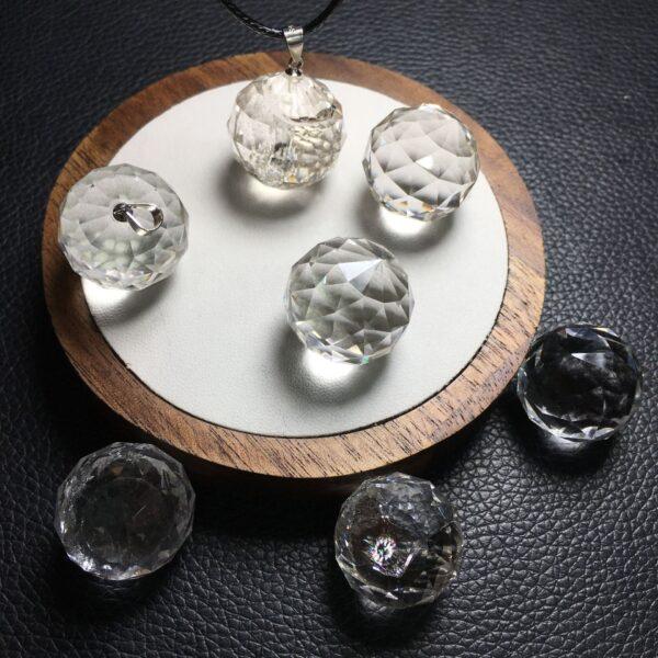 facet surface ball shape natural clear quartz bead sterling silver charm - Image 3