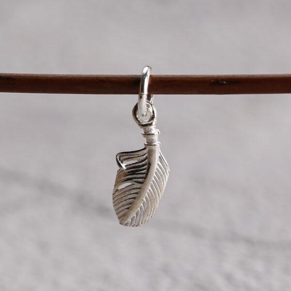 feather shape s925 sterling silver charm bead, bright silver feather charm - Image 3