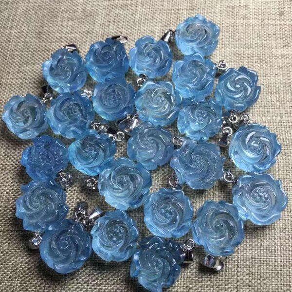nice rose flower shape natural aquamarine bead sterling silver charm - Image 3