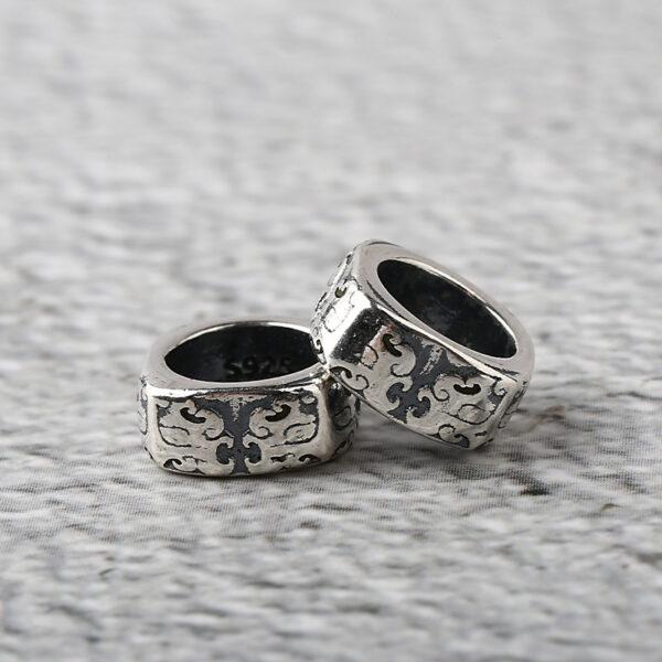 abstract beast pattern ring shape s925 sterling silver bead, oxidized silver ring bead - Image 3