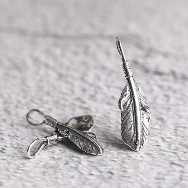 feather shape s925 sterling silver bead, oxidized silver feather charm - Image 3