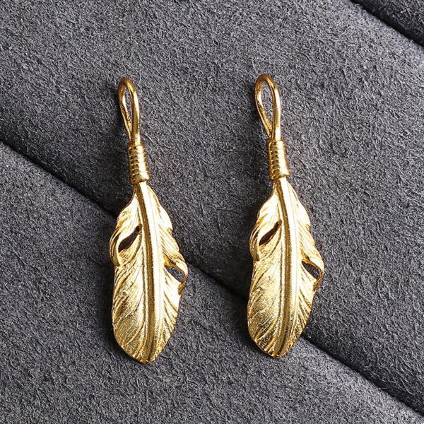 feather shape gild s925 sterling silver bead, golden feather charm - Image 3