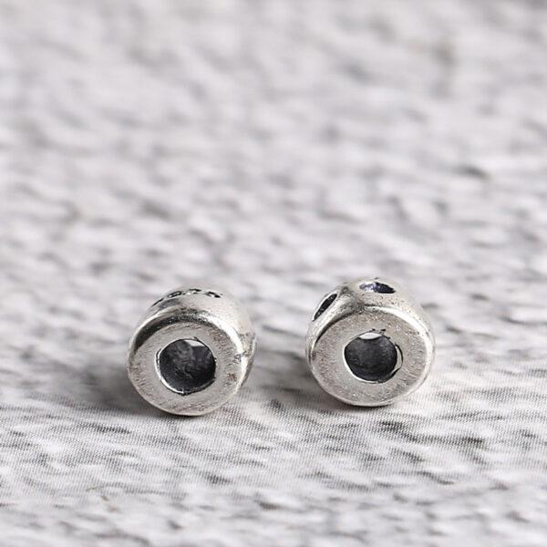 abstract face pattern drum shape s925 sterling silver bead, oxidized silver drum bead - Image 3