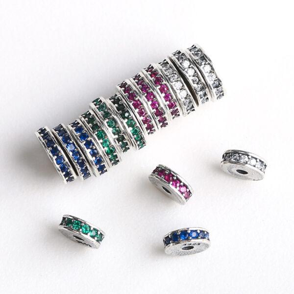 zircon inlaid gasket shape s925 sterling silver bead, oxidized silver gasket bead - Image 3