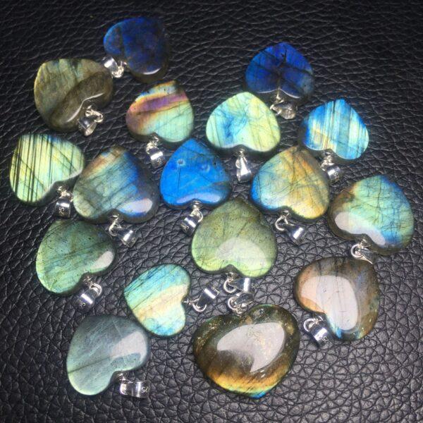 heart shape natural labradorite bead sterling silver charm - Image 3